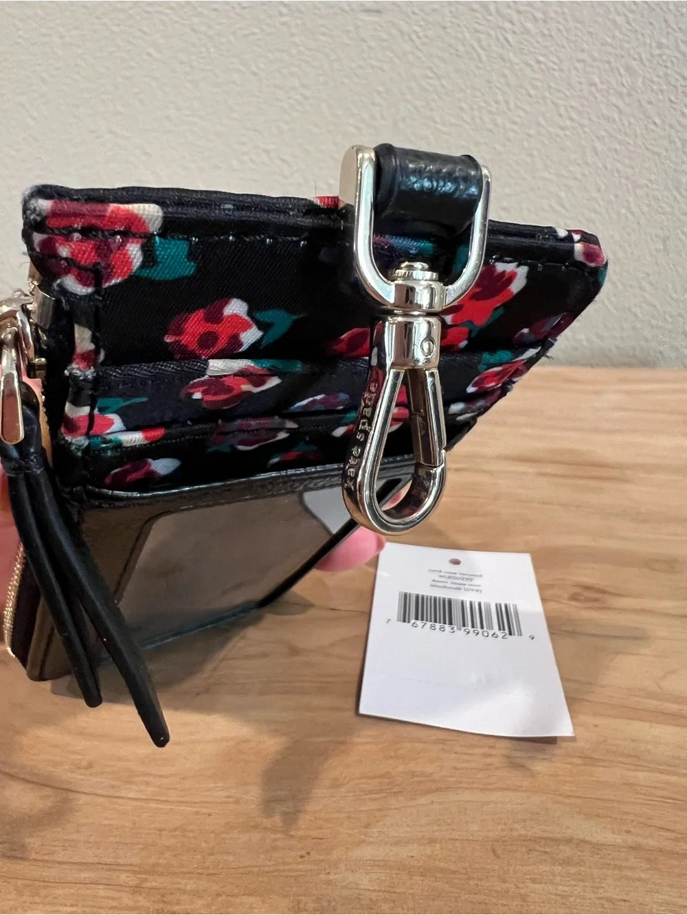 kate spade black floral card case with red roses